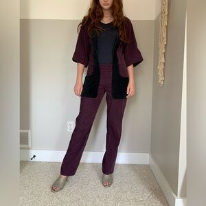 Callaghan vintage 90’s corduroy/suede jumpsuit . Size 42, eggplant and navy blue